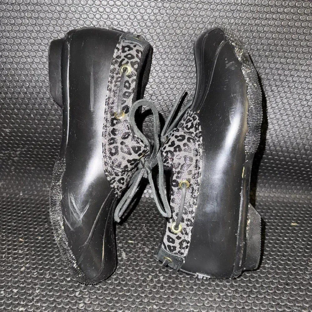 Sperry Saltwater 1-Eye Cozy Rain Duck Boot Black Cheetah Print Shoe Women Size 8